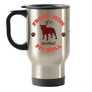 Imagem de Proud mom of a Spoiled Pit Bull Dog Lover ideia de presente de aço inoxidável viagem isolado caneca (vermelha)