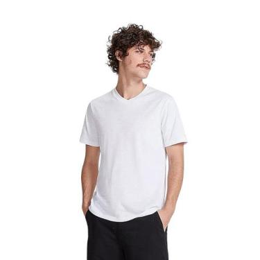 Imagem de Camiseta Básica Hering Masculina Flamê Gola V Preto E Branco