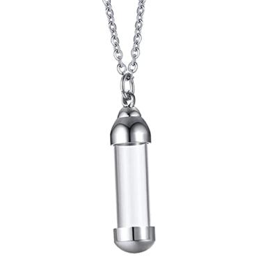Imagem de Bonarty Colar com pingente de urna de tubo aberto e pingente memorial para cabelos cinzas - prata P
