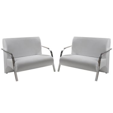 Imagem de Kit 02 Poltrona Vênus 2 Lugar Braço Alumínio D Salla Tecido Sintético (Courino)