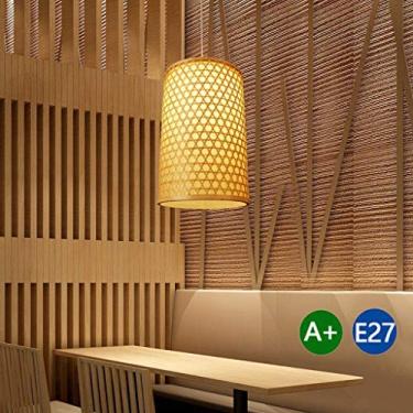 Imagem de Lustre de bambu retrô personalidade criativa lâmpada pendente bege tecido à mão lâmpada pendente E27 lâmpadas pendentes ajustáveis de altura restaurante quarto sala de estar café bar estudo lâmpadas pendentes feito na China
