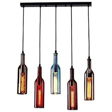 Imagem de Lâmpada Pingente De Garrafa De Vidro LED, Luminária Suspensa De Vento Industrial Vintage Luminária Pendente Com Abajur De Garrafa De Vinho De Vidro Colorido Retrô Luz De Jantar Lustre Ajustável Em