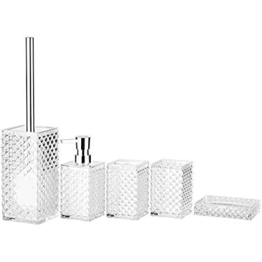Imagem de Conjunto De 5 Peças Para Banheiro, Banheiros Principais, Banheiros Familiares, Banheiros De Hóspedes, Escova De Vaso Sanitário, Frasco De Loção, Suporte Para Escova De Dentes, Caixa De Sabonete, C