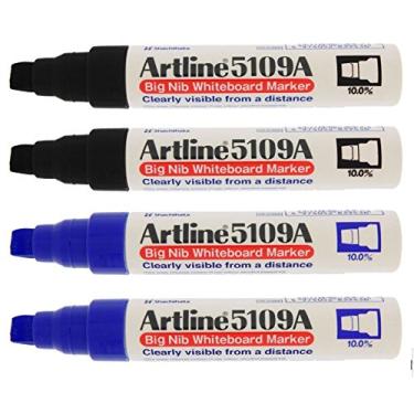 Imagem de Artline 5109A ponta grande 10 mm marcadores de quadro branco extra grossos apagáveis a seco, 4 marcadores (2 pretos, 2 azuis)