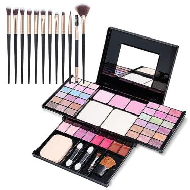 Imagem de Kit de maquiagem para presente, paleta de sombras para mulheres, kit completo para meninas, crianças, 49 cores, paleta de sombras com 12 pincéis de maquiagem