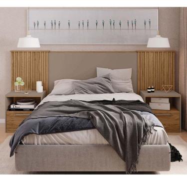Imagem de Cabeceira Casal Extensível com 2 Mesas de Cabeceira Lucius Caemmun Buriti/Cinza
