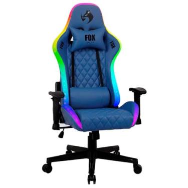 Imagem de Cadeira Gamer Fox Racer, até 130kgs, com RGB e Iluminação LED, com almofadas, Reclinável, Azul