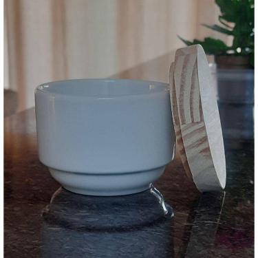 Imagem de Kit 6 Porta Treco / Condimentos / Mantimentos 180ml - Potes Porcelana Empilháveis Tampa Pinus