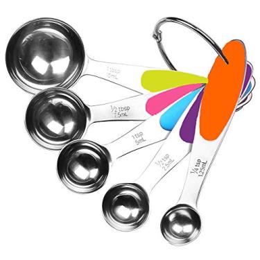 Imagem de Fsdifly-Stainless Steel Measuring Spoons 5 Piece Stackable Set - Measuring Set for Cooking and Bakin (A)
