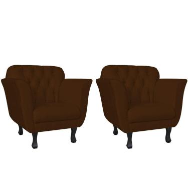 Imagem de Kit 2 Poltronas Decorativa Dália Suede Marrom Pés Madeira Ms Decor