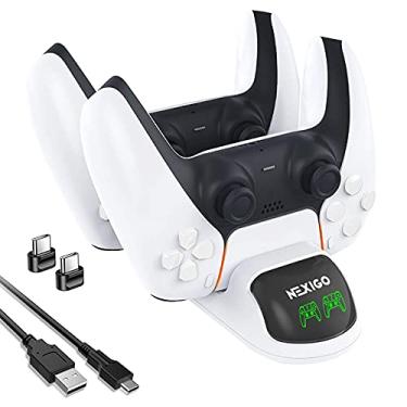 Imagem de NexiGo Carregador controlador Dobe PS5, estação de carregamento Playstation 5 atualizada com indicador de LED proteção de chip de segurança, carregamento rápido duplo USB tipo C, para controlador Sony
