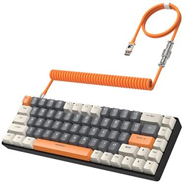 Imagem de ZIYOU LANG RK-T8 Teclado mecânico para jogos com fio 65% com RGB NKRO TKL Mini 68 teclas personalizadas C para A Cabo espiralado Interruptor marrom tátil para PS4 PC Mac Gamer (branco/cinza escuro)