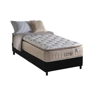 Imagem de  Cama Box Box Solteiro: Colchão Molas Ensacadas Anjos MasterPocket Confortable + Base CRC Suede Preto(96x203)