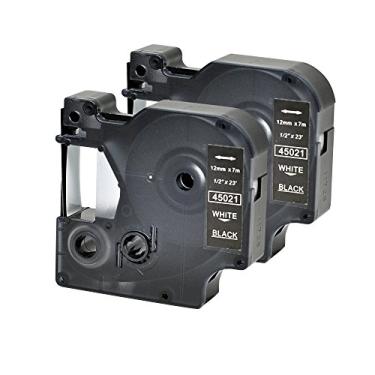 Imagem de 2PK Compatível com Dymo Fita D1 de substituição 45021 Cartucho de etiqueta branco em preto compatível com LabelManager 160 280 420P (1/2" x 23")