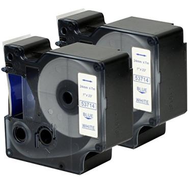 Imagem de Fita de etiquetagem padrão 2PK D1 53714 compatível com Dymo Fita de etiqueta azul sobre branco, 3,5 cm x 7,6 m, compatível com LabelManager 260P 210D 450D