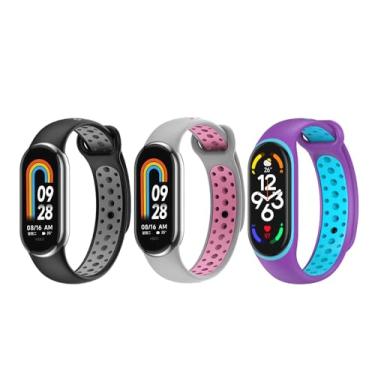 Imagem de Pulseiras de alça Compatíveis com Xiaomi Mi Band 8 Smartwatch Acessórios Pulseira colorida para mulheres, homens, relógio inteligente de silicone Xiaomi 8 pulseira 3 peças/pacote (Black/Pink/Purple)