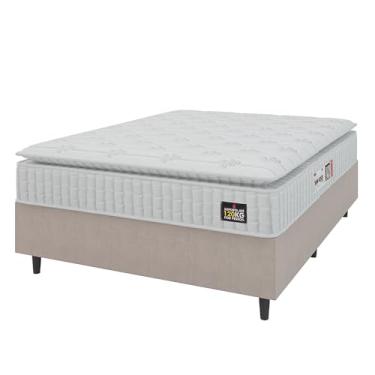 Imagem de Cama Box Colchão Casal Espuma D33 Vangogh Pillow Top 138x188x67cm Branco/Bege Hellen - Suporta até 120kg por Pessoa