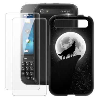 Imagem de MILEGOO Capa BlackBerry Classic + 2 peças protetoras de tela de vidro temperado, capa de silicone TPU macio à prova de choque ultrafina para BlackBerry Q20 (9 cm)