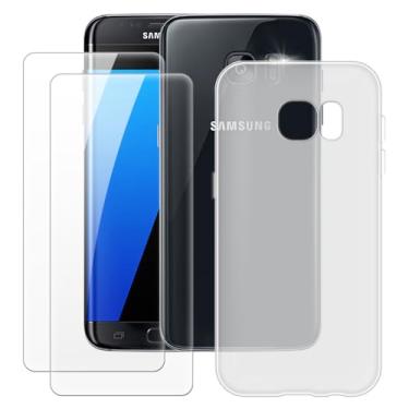Imagem de MILEGOO Capa para Samsung Galaxy S7 + 2 peças protetoras de tela de vidro temperado, capa de TPU de silicone macio à prova de choque para Samsung Galaxy S7 (5,1 polegadas), branca