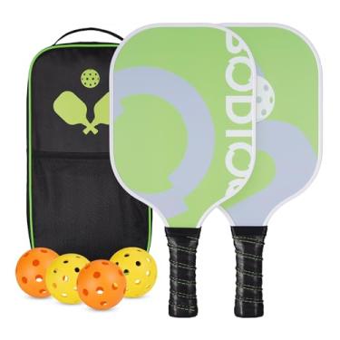 Imagem de Conjunto de 2 bolas de pickleball com superfície de fibra de vidro, núcleo de colmeia de polipropileno, cabo antiderrapante, raquetes leves de pickleball com bolas e bolsa para vasos