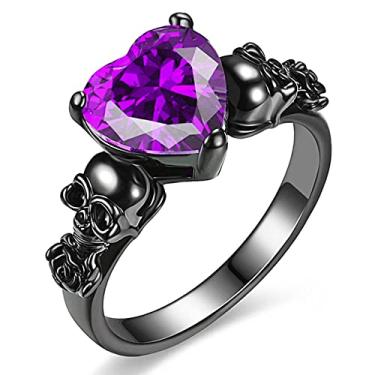 Imagem de Anéis de caveira gótica rosa preta flores mulheres roxo vermelho amor coração zircão cristal dia dos namorados aniversário noivado dia das mães presente festa motociclista jóias, Preto, dourado, Zircônia cúbica