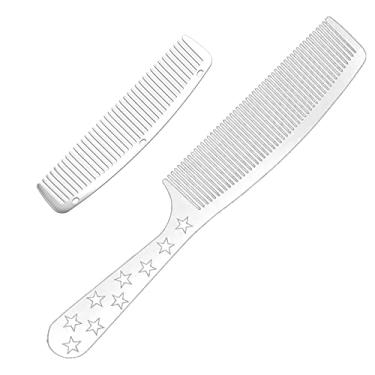 Imagem de 2 pentes de barbeiro de metal antiestáticos de aço inoxidável conjunto de pentes de corte de cabelo para cabeleireiro masculino e feminino (pente de bolso e pente de ancinho (pentagrama))