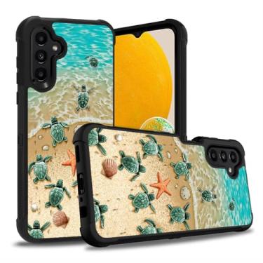 Imagem de ZXHSBROK Capa para Samsung Galaxy S23 FE, capa resistente de plástico rígido híbrido 3 em 1 e silicone macio à prova de choque para S23 FE 5G (2023), tartarugas marinhas na praia