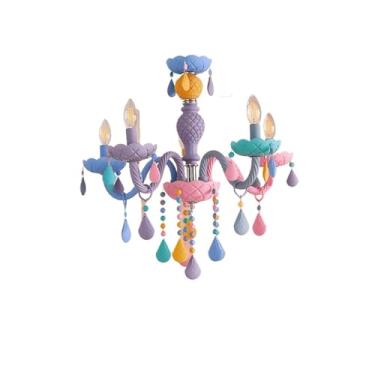 Imagem de Lustre de cristal arco-íris fantasia criativa crianças luminária pendente de altura ajustável luminárias suspensas para menina princesa sala de estar sala de jantar luminária de quarto (cor: 5