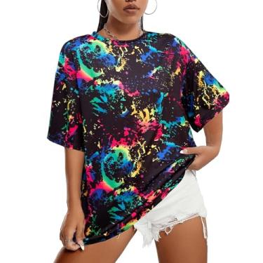 Imagem de SOFIA'S CHOICE Camisetas femininas grandes tie dye gola redonda manga curta camiseta casual verão camisetas tops, Multicolorido, P