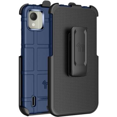 Imagem de Capa com clipe para celular Nokia C110, capa protetora robusta armadura tática Nakedcellphone Special Ops e [catraca rotativa] coldre de quadril para cinto [textura de aderência fosca] - azul marinho