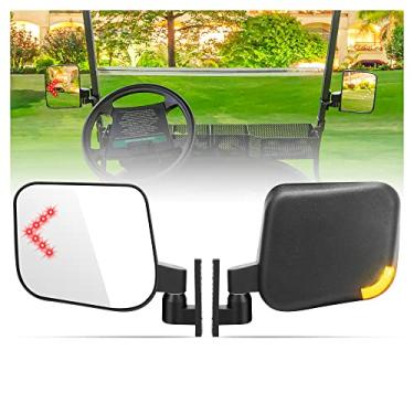 Imagem de 10L0L Espelhos laterais para carrinho de golfe com luz pisca-pisca LED conectada ao kit de farol, espelho retrovisor universal para modelos EZGO Club Car Yamaha
