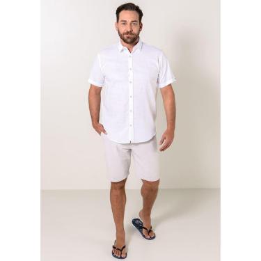 Imagem de Camisa casual masculina manga curta comfort linho verano branco-Masculino