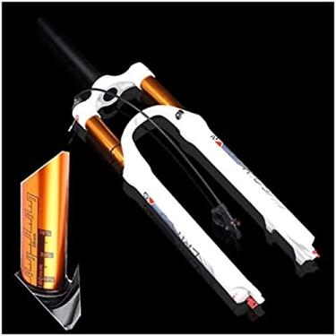 Imagem de MTB 26/27,5/29" Válvula de ar dupla suspensão garfo de bicicleta rebote ajustar tubo reto 28,6 mm 9 mm viagem 105 mm coroa bloqueio freio a disco bicicleta ultraleve, B-branco, 26 pol.