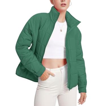Imagem de Kissonic Jaqueta feminina leve acolchoada de manga comprida e casaco curto, Verde-água, GG