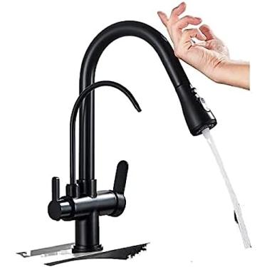 Imagem de Torneira para pia de cozinha com sensor de toque e filtro de água Torneira de cozinha de latão antigo com pulverizador misturador com guindaste giratório de água pura para utensílios de cozi