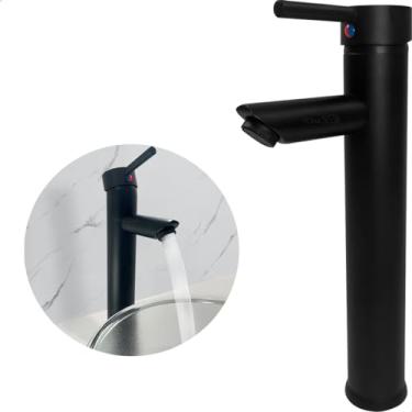 Imagem de Dona D.cor, Torneira Preta Bica Alta Pia Banheiro Inox 304 Monocomando Misturador Bancada Lavatorio Luxo Cuba De Sobrepor Lavabo Agua Quente Fria Mesa Preto Fosco