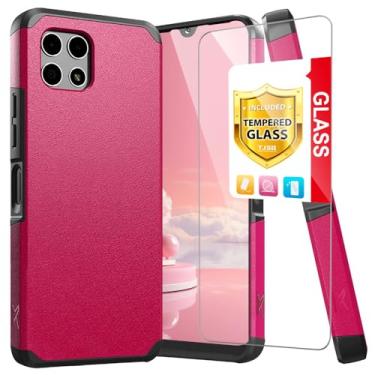 Imagem de TJS Capa compatível com T-Mobile Revvl 7 5G, com protetor de tela de vidro temperado, suporte magnético híbrido de camada dupla, à prova de choque, capa resistente (rosa)
