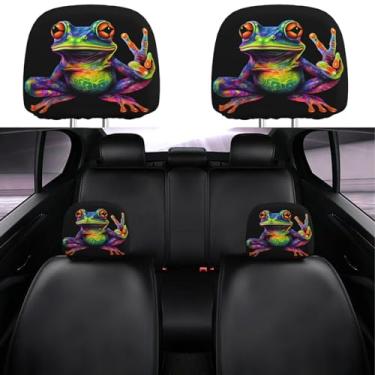 Imagem de Dujiea Pacote com 2 capas coloridas para encosto de cabeça de carro sapo da paz, protetor de cabeça universal macio para assento de carro, acessórios de veículos, capa de encosto de cabeça de tecido