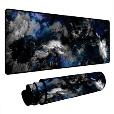 Imagem de Novo Mouse Pad Gamer Deskpad Speed Extra Grande Borda Costurada Profissional Varios Tamanhos - Fumaça Azul Branco (90X40)