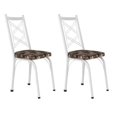 Imagem de Kit 2 Cadeiras De Cozinha Delaware Estampado Mosaico Palha Pés De Ferro Branco