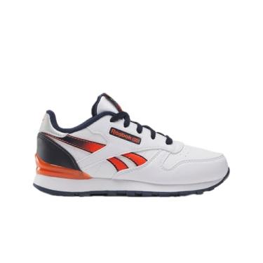 Imagem de Reebok Tênis infantil unissex infantil clássico de couro Step N' Flash, Branco/vetor azul marinho/laranja escarpim, 1.5 Little Kid