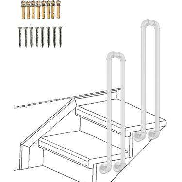 Imagem de Corrimão de escada de tubo industrial - Haste de suporte de corrimão de escada de ferro forjado branco em forma de U, corrimão de fixação de balaustrada montada lateral Barra de apoio antide