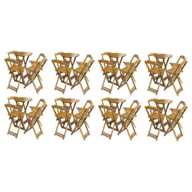 Imagem de Kit 8 Jogos de Mesa Bistrô de Madeira com 4 Cadeiras Dobravel Ideal para Bar e Restaurante Castanho