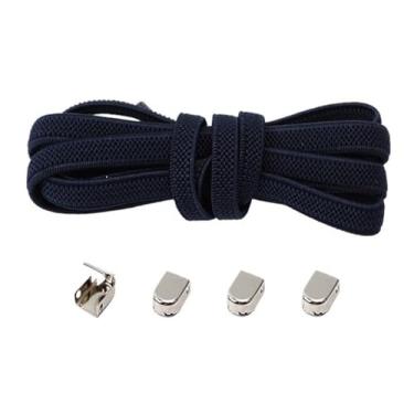Imagem de No Tie Shoelaces Metal Buckles Elastic For Sneakers One Size Fits All Adult Kids Laces Lazy Sport Rubber Shoestrings(Navy blue)