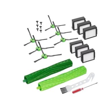 Imagem de Peças de reposição compatíveis com iRobot Roomba Combo 10 max j10+ j7+ j9+ robô aspirador de pó e limpador de esfregão, filtro HEPA, escova lateral (pacote com 14 escovas de rolo + kit de fiiltro)