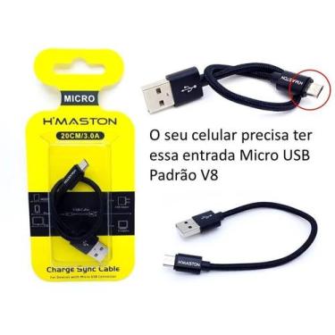 Imagem de Cabo de dados reforçado curto 20cm micro usb (v8) ideal para powerbank
