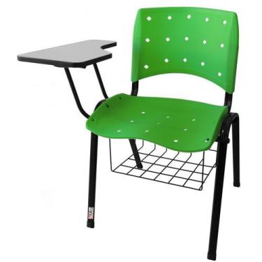 Imagem de Cadeira Universitária Plástica Verde Anatômica Com Porta Livros 5 Unid