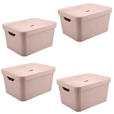 Imagem de 4x Caixa de Plástico 32L Organizadora OU Rosa 24,5x36x46cm