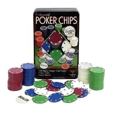 Imagem de Jogo Poker Profissional Luxo Em Lata Com 100 Fichas e Dealer - Poker C