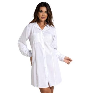 Imagem de Camisa Chemise Feminina Camisão Manga Longa Com Botões Vestido Saída D